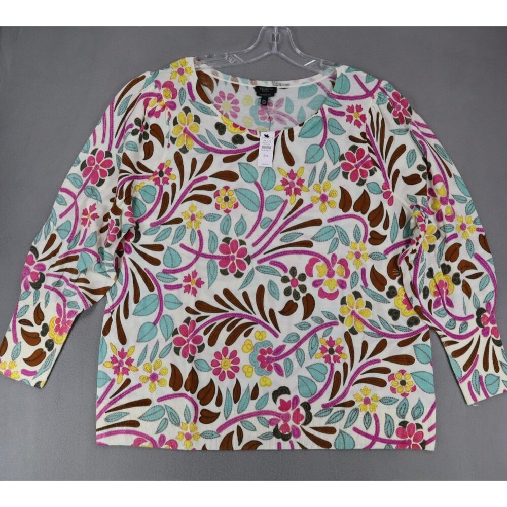 New Tablots Pretty Cream Multicolored Floral Soft Merino Wool Sweater 2Xp Petite